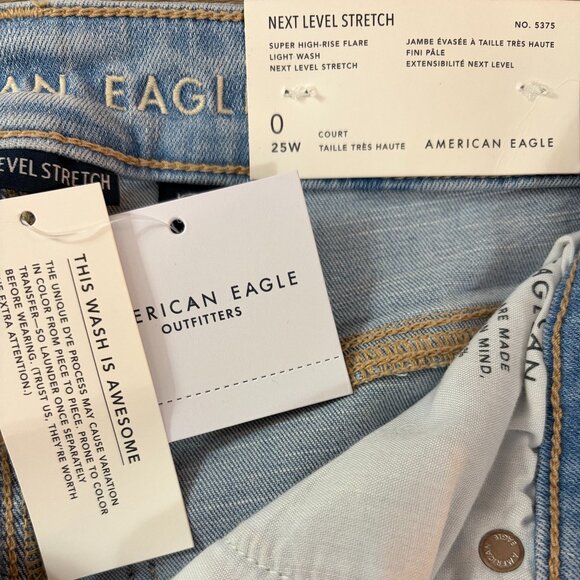 American Eagle Super High-Rise Light Wash Flare, 0 Short, NWT - Picture 3 of 6